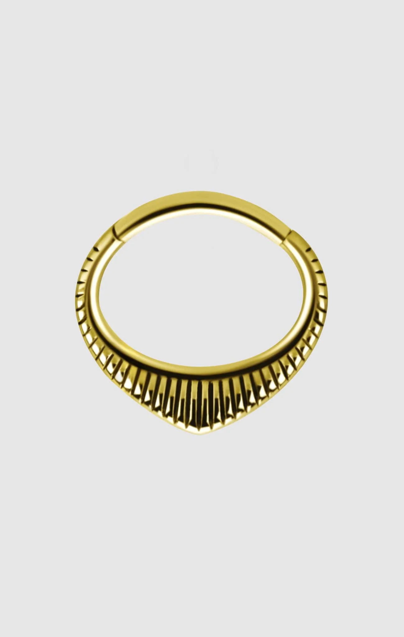 Empress Radiance hoop piercing jewel made from titanium with gold PVD coating, suitable for septum and daith piercings.