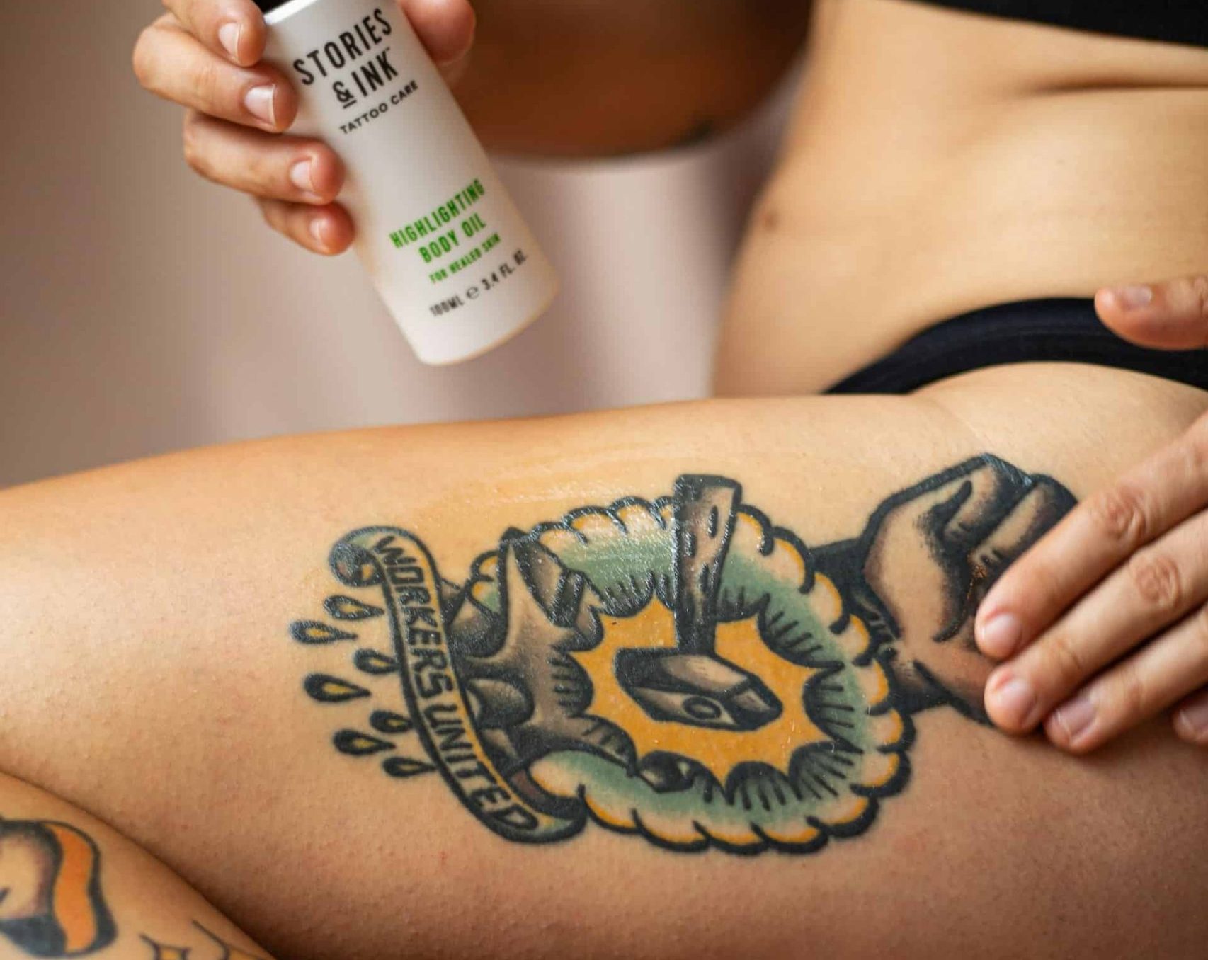 a woman take care her tattoo