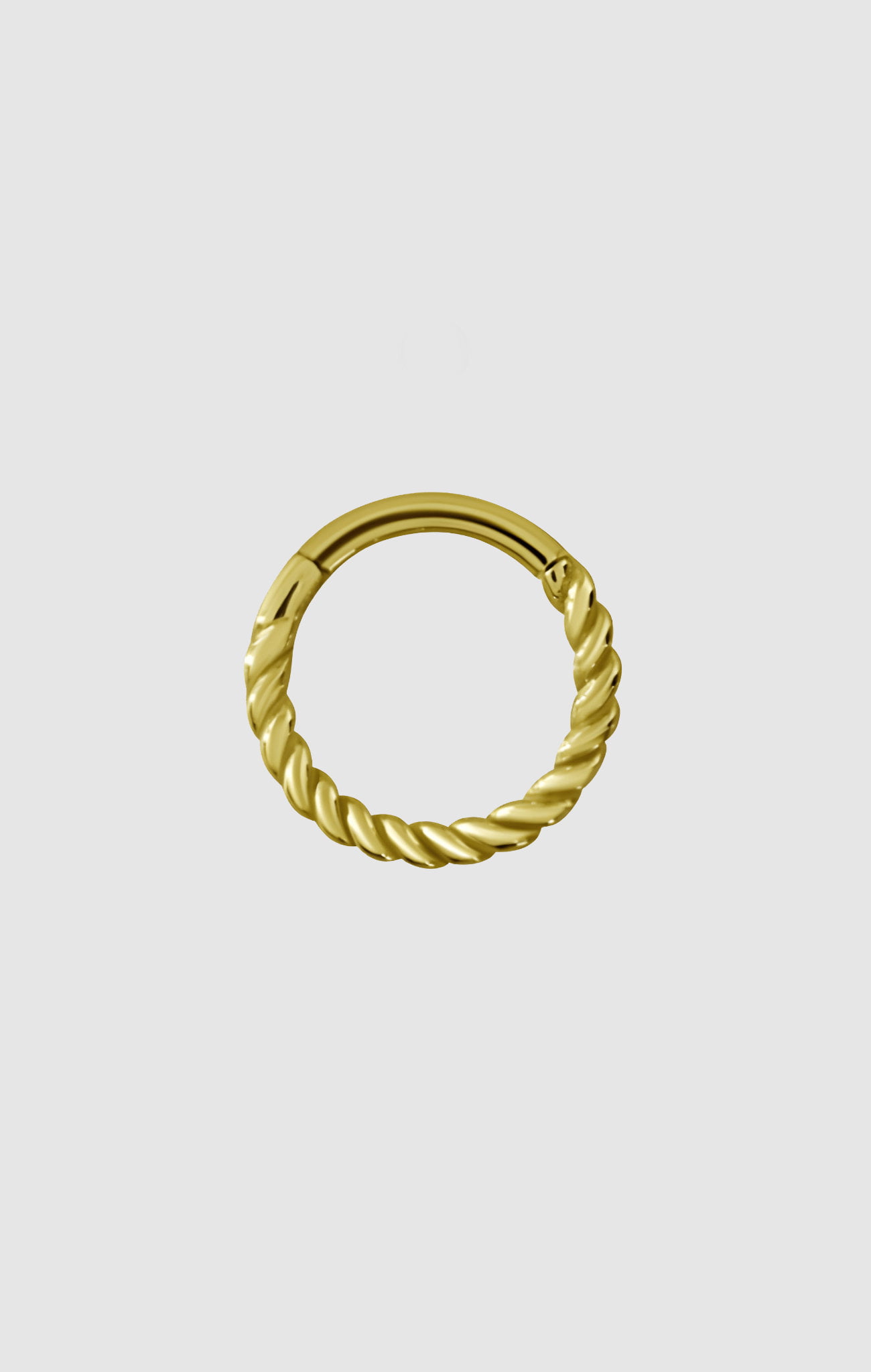 "BlazeLoop clicker earring made from titanium with gold and silver PVD coating, suitable for lobe, daith, conch, and helix piercings."