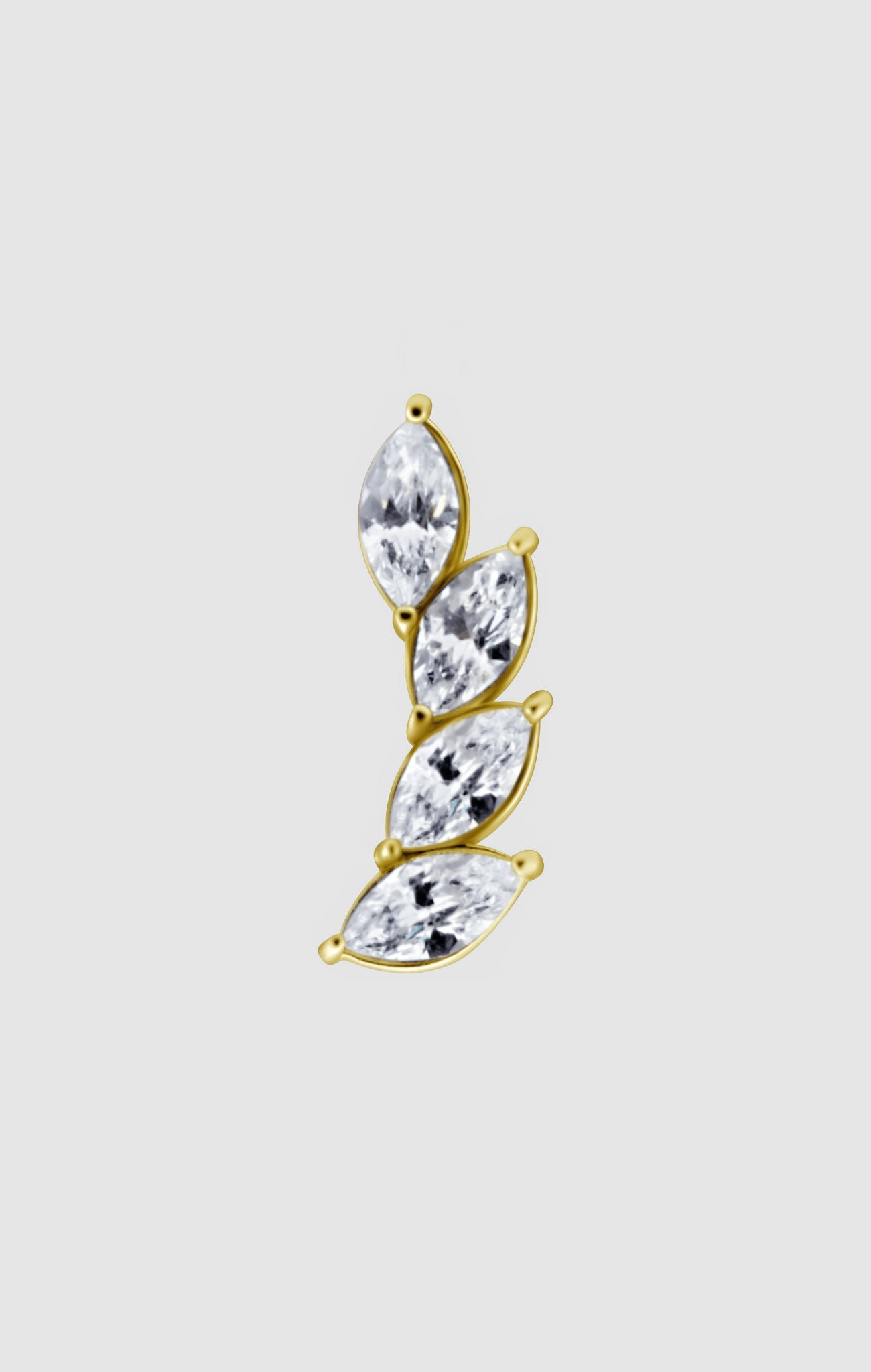 Petal Radiance titanium facial jewelry with exquisite floral-inspired design and shimmering gold PVD zirconia stones, suitable for initial or upgraded piercings.