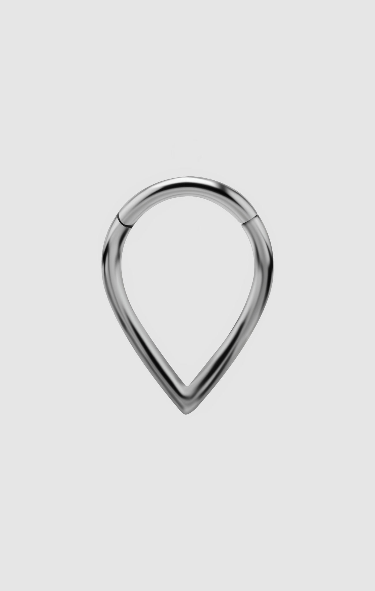 Tear clicker earring made from titanium with silver finish, suitable for septum, daith, and lobe piercings.