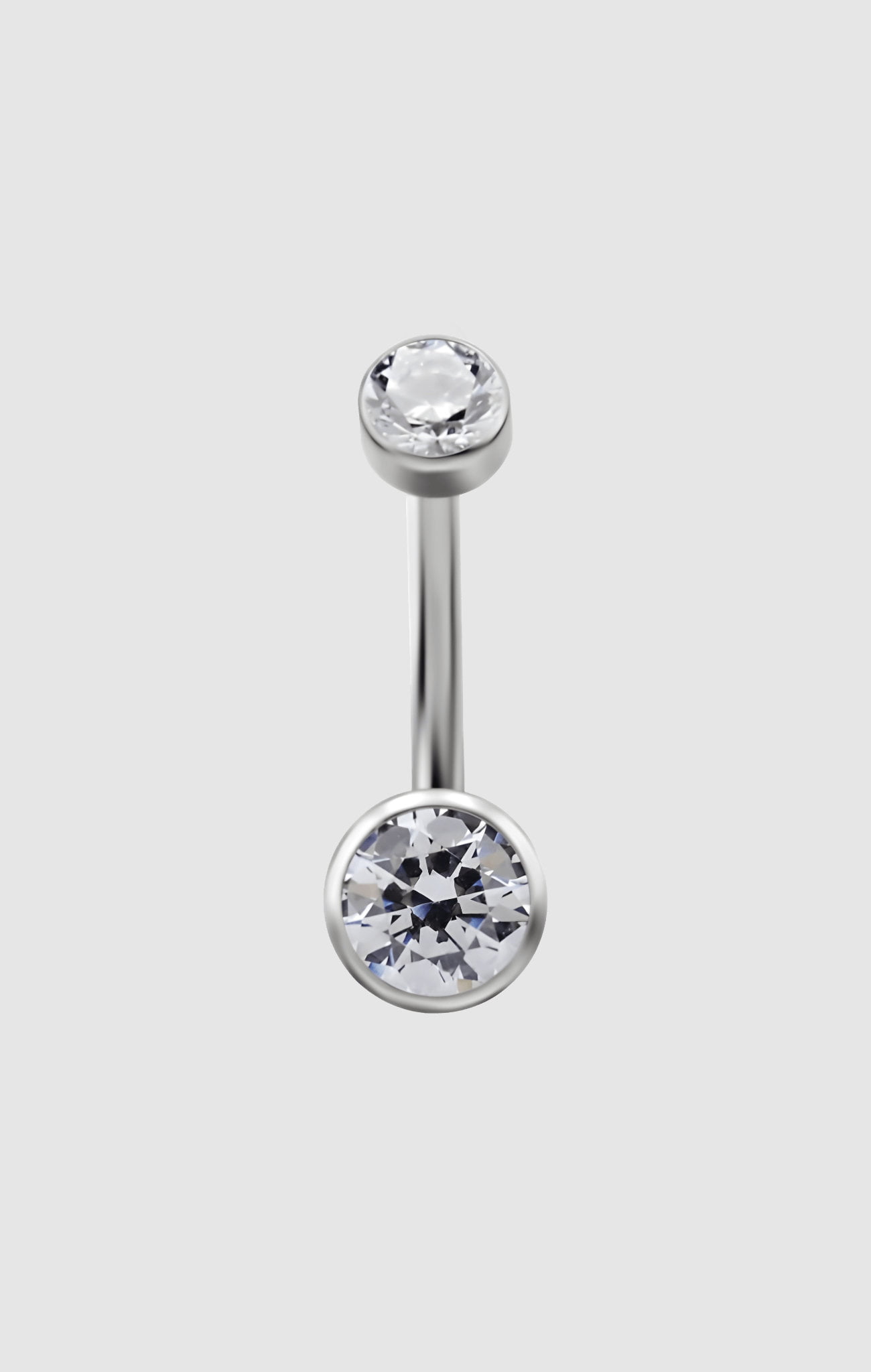 Twilight navel barbell made from titanium with a radiant white zirconia stone, suitable for initial or upgraded navel piercings.
