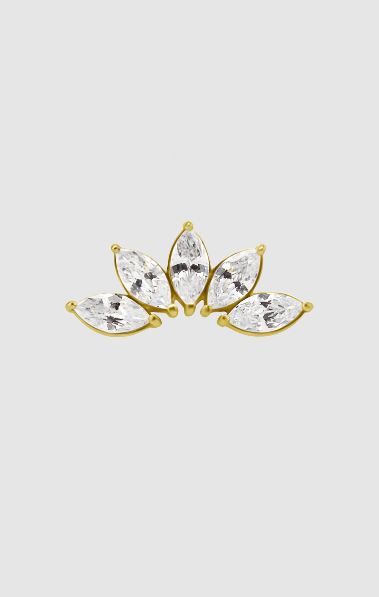Blossom titanium facial jewelry featuring a floral design with zirconia stones, available in silver or gold PVD, suitable for initial or upgraded piercings.